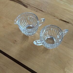 Etched Glass Creamer and Sugar Bowl Set